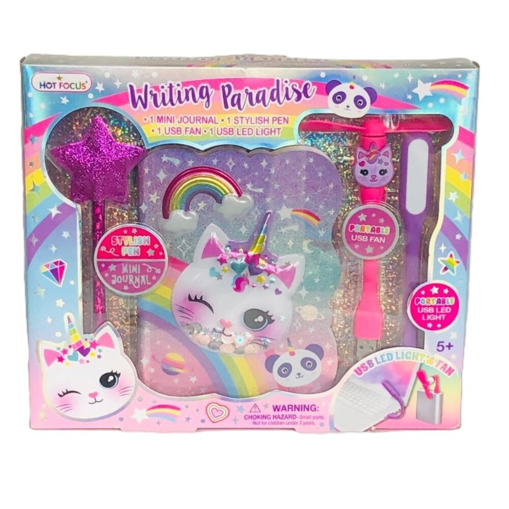 Hot Focus Writing Paradise Caticorn Style Journal and Accessories Set New In Box